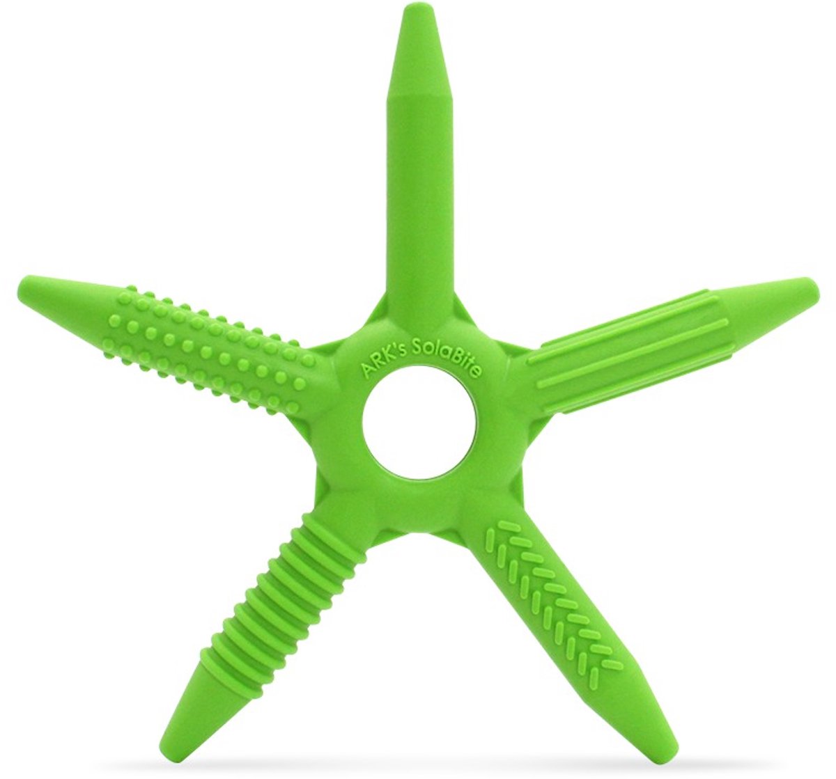 ARK Therapeutic bijtspeeltje SolaBite vijfpuntig limegroen sensorisch.