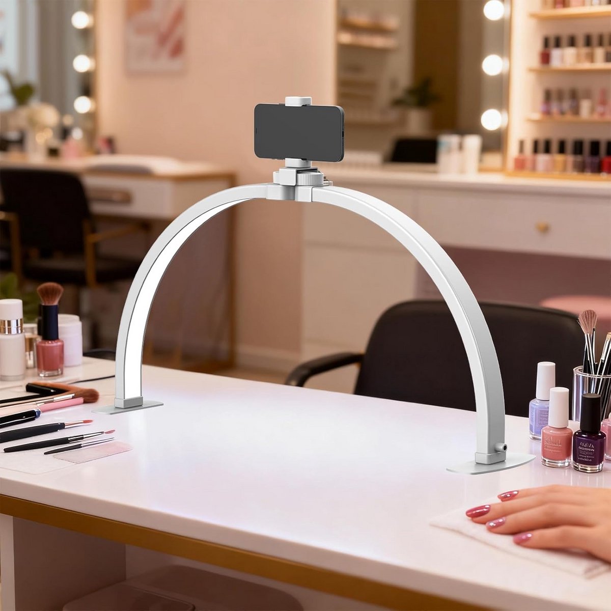Halve Maan Lamp - Nagel Verlichting - Schoonheidssalon Werk - Verstelbaar Lichtbereik - 74 cm Hoogte - Wit