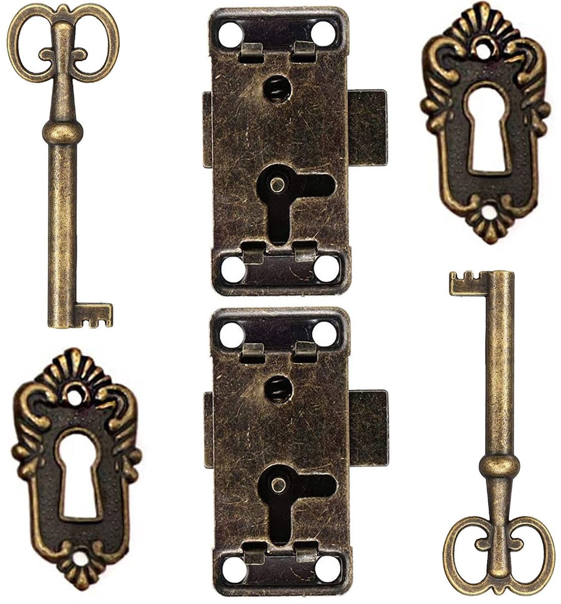 aladdien - Antiek Kast Deurslot - Meubelslot met Sleutel - Duurzaam IJzer - Bronzen Kleur - Decoratieve Kasten - Geschikt voor Sieraden en Koffers