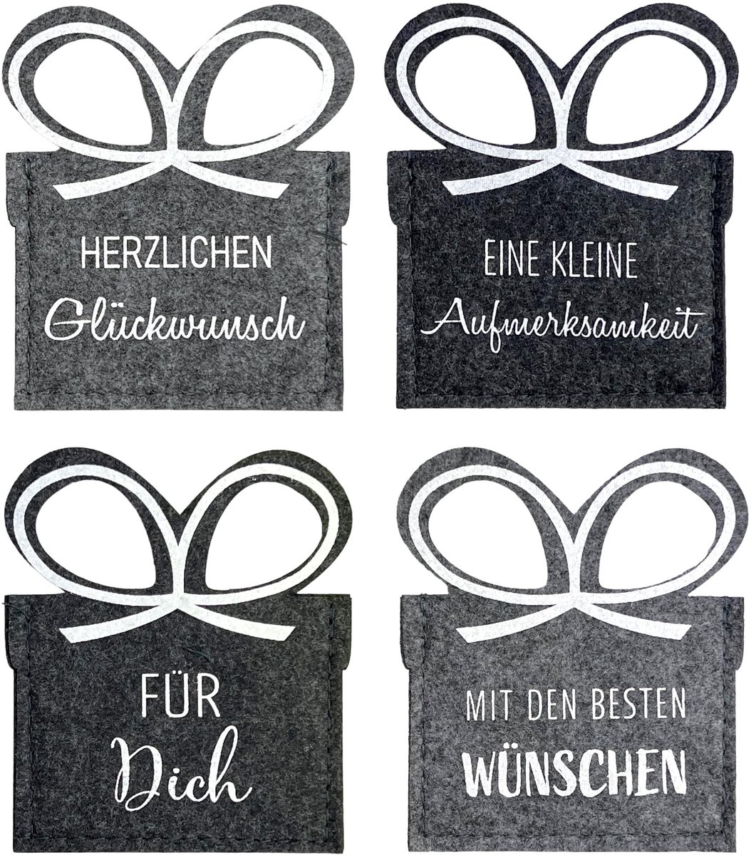 aladdien - Geschenktasjes - Set van 4 kleine geschenkzakjes - Hoogwaardig vilt - Grijs en antraciet - Geldgeschenkverpakking - Geschikt voor elke ge..