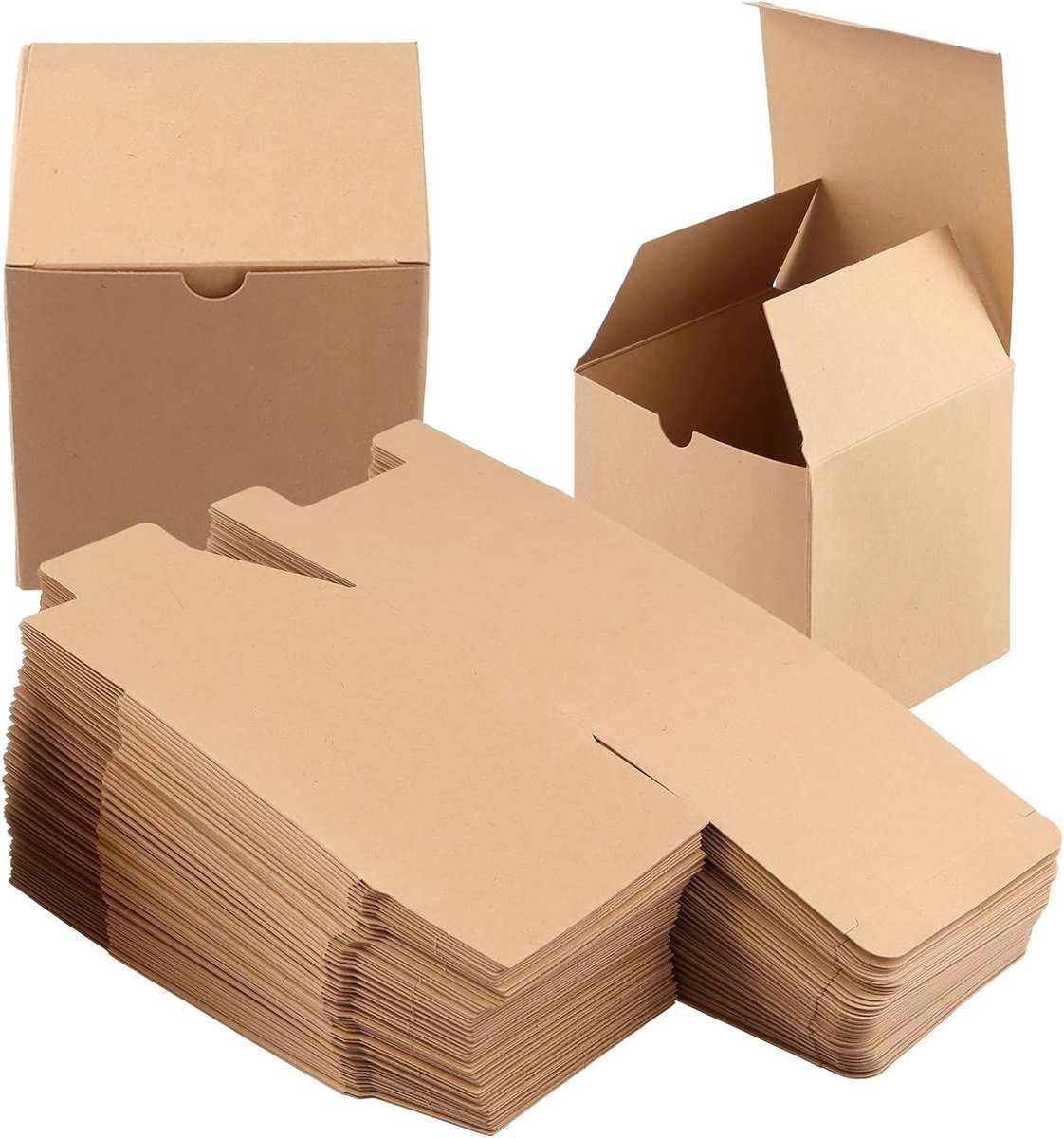 Kleine vierkante kraftpapier geschenkdozen voor feest, bruiloft en verjaardag - 10x10x10cm, bruin, set van 60, ideaal voor cadeauverpakking en decoratie
