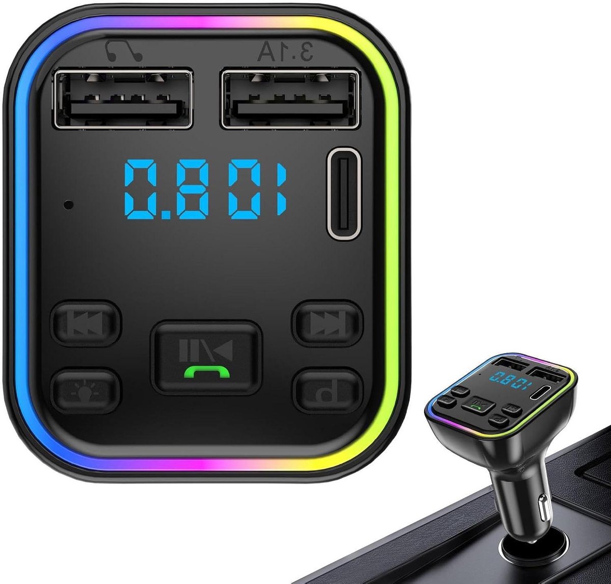 Auto Audio Adapter - Draadloze Zender - Muziek Streamen - Snelladen PD QC 3.0