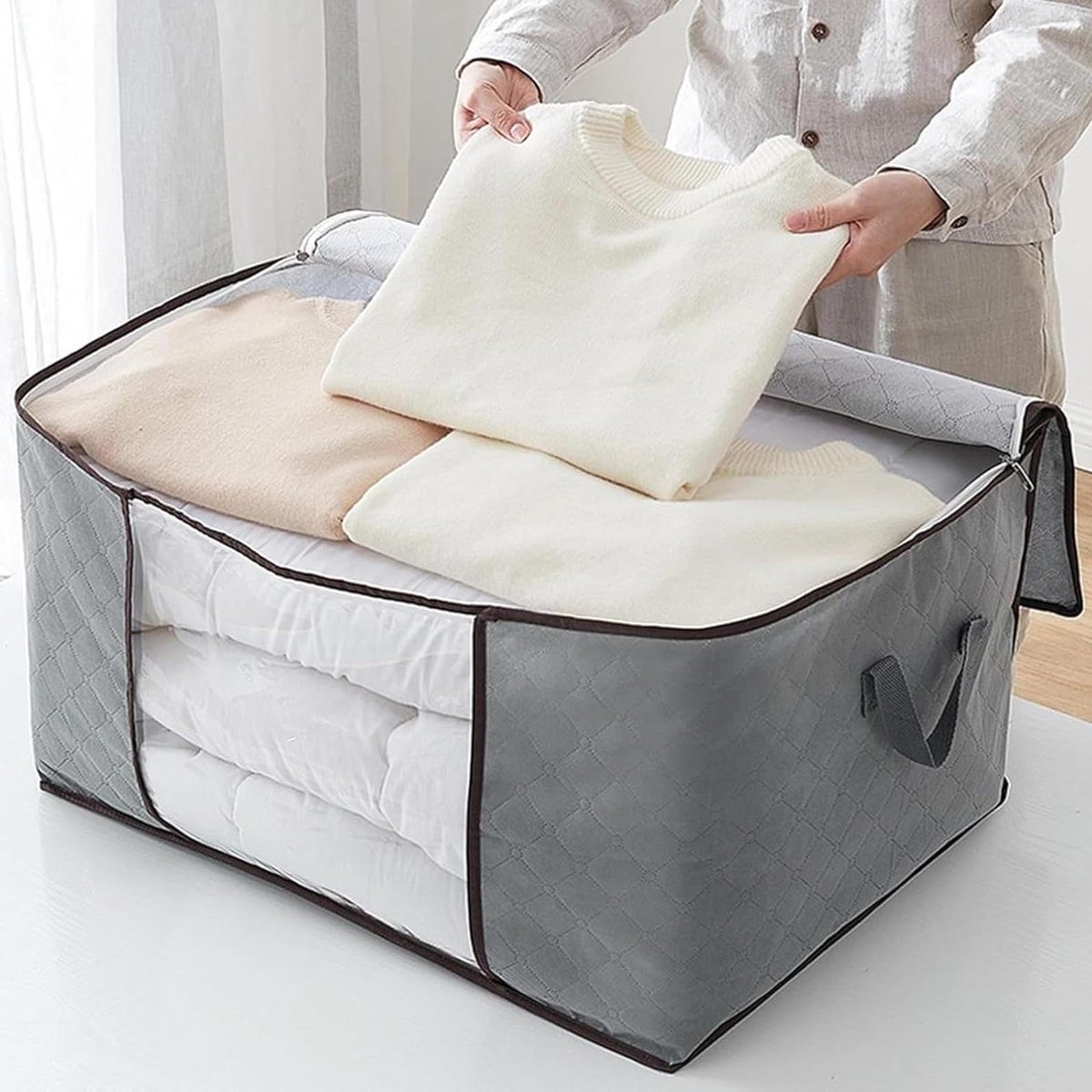 Dekbed opbergtas - Bed opberger - Kleding opbergen - Transparant venster - 60x40x35 cm - Grijs