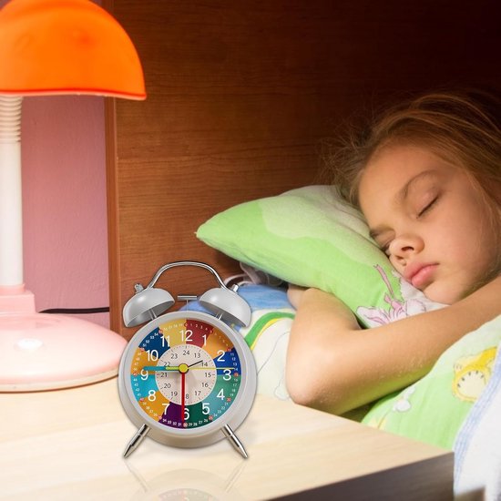 Analoge wekker - Kinderwekker nachtlampje - Kinderen leren klokkijken - Stille veegbeweging - 13 cm breed - Regenboogkleuren — afbeelding 3