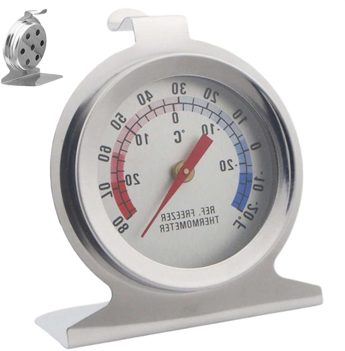 Koelkast Temperatuurmeter - Analoge Monitor - Voedsel Bewaren - Roestvrijstalen Behuizing - 7.2 Centimeter - Zilver