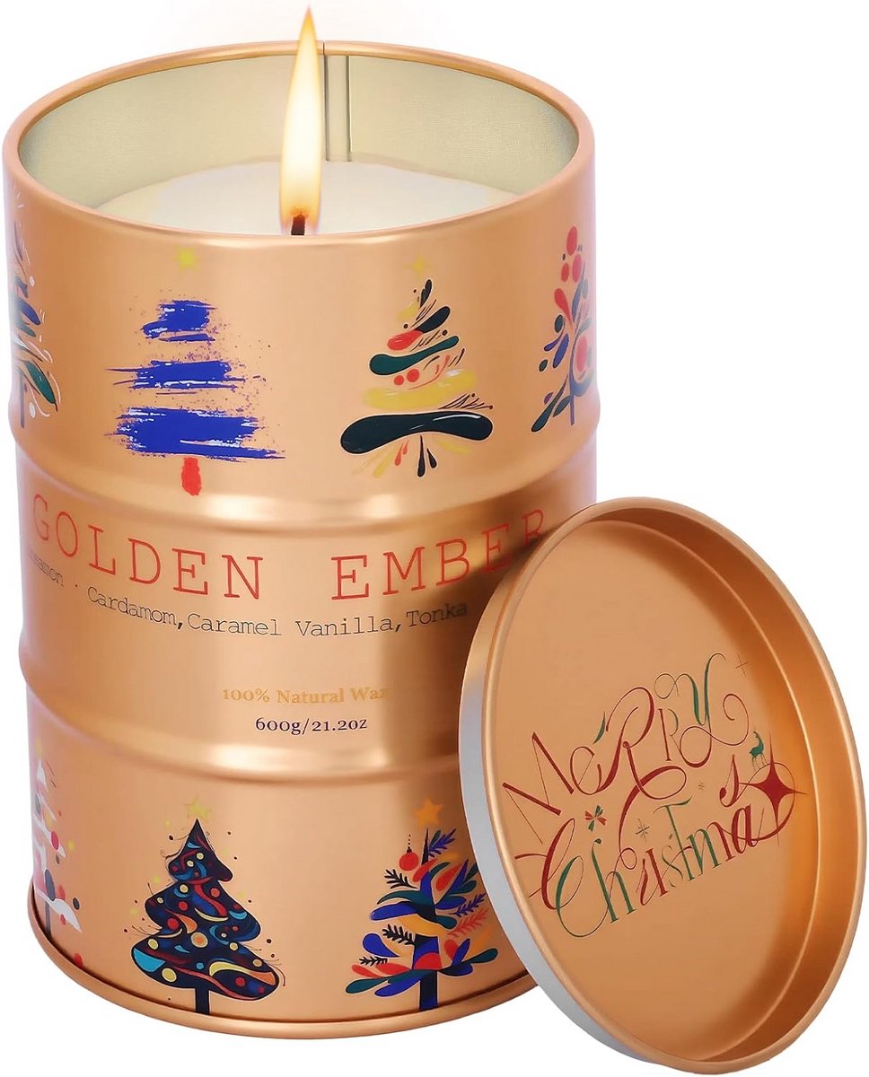 Kerst Geurkaarsen Geschenken voor Vrouwen Mannen Soja Wax Kaars Grappige Kerst Verjaardagscadeaus voor Papa Mum, Luxe Aromatherapie Kaarsen voor Woondecoratie, Soja Wax Kaars (Goud)