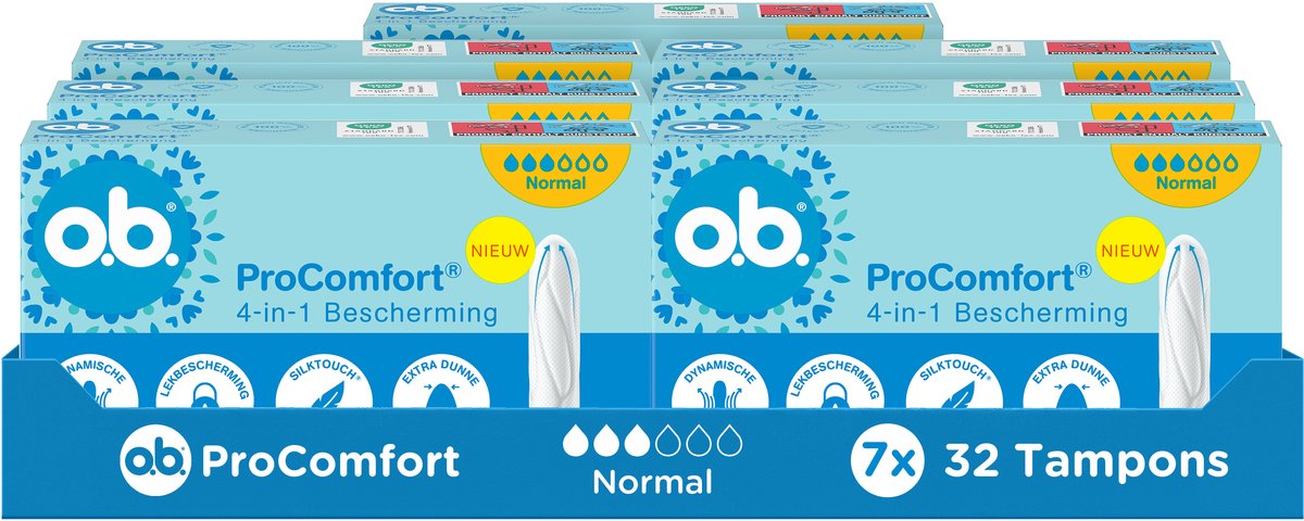 o.b. ProComfort Normal - tampon gemiddelde tot zwaardere menstruatiedagen - 7 x 32 tampons