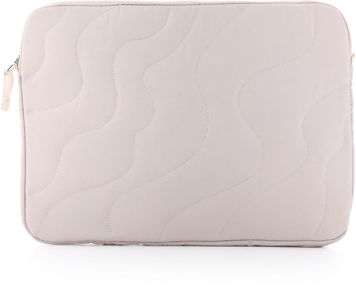 Gevoerde Laptophoes met Golvend Puffer-Design – Schokbestendige Laptop Sleeve – Zachte Beschermhoes met Stevige Ritssluiting – Modieuze Tablet & Laptop Cover - Taupe
