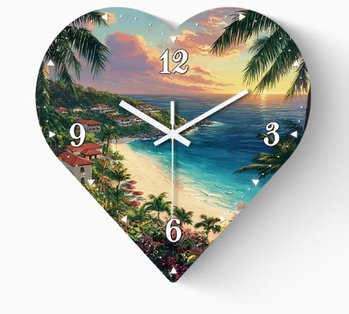 Wandklok Tropical Beach – 30 cm – Stille Wandklok met Tropisch Zeezicht