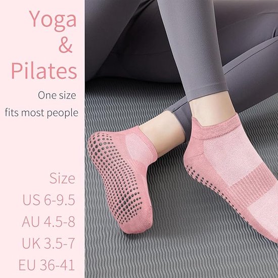 4 paar pilates-sokken voor dames (maat 36-41), antislip yogasokken met gripzool voor pilates, barre, ballet, dans, revalidatie en fitness; sokken met grip voor dames en heren van Merkloos — afbeelding 4