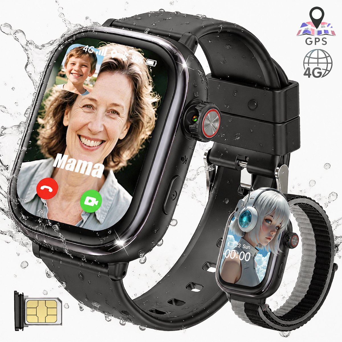 Vashoy T86 - 2026 Smartwatch voor kinderen-speciaal ontworpen voor kinderen-voorzien van GPS-tracking en een simkaart-SOS-functie-bijbehorende app beschikbaar-scherm van 368×448 pixels-het ideale cadeau.