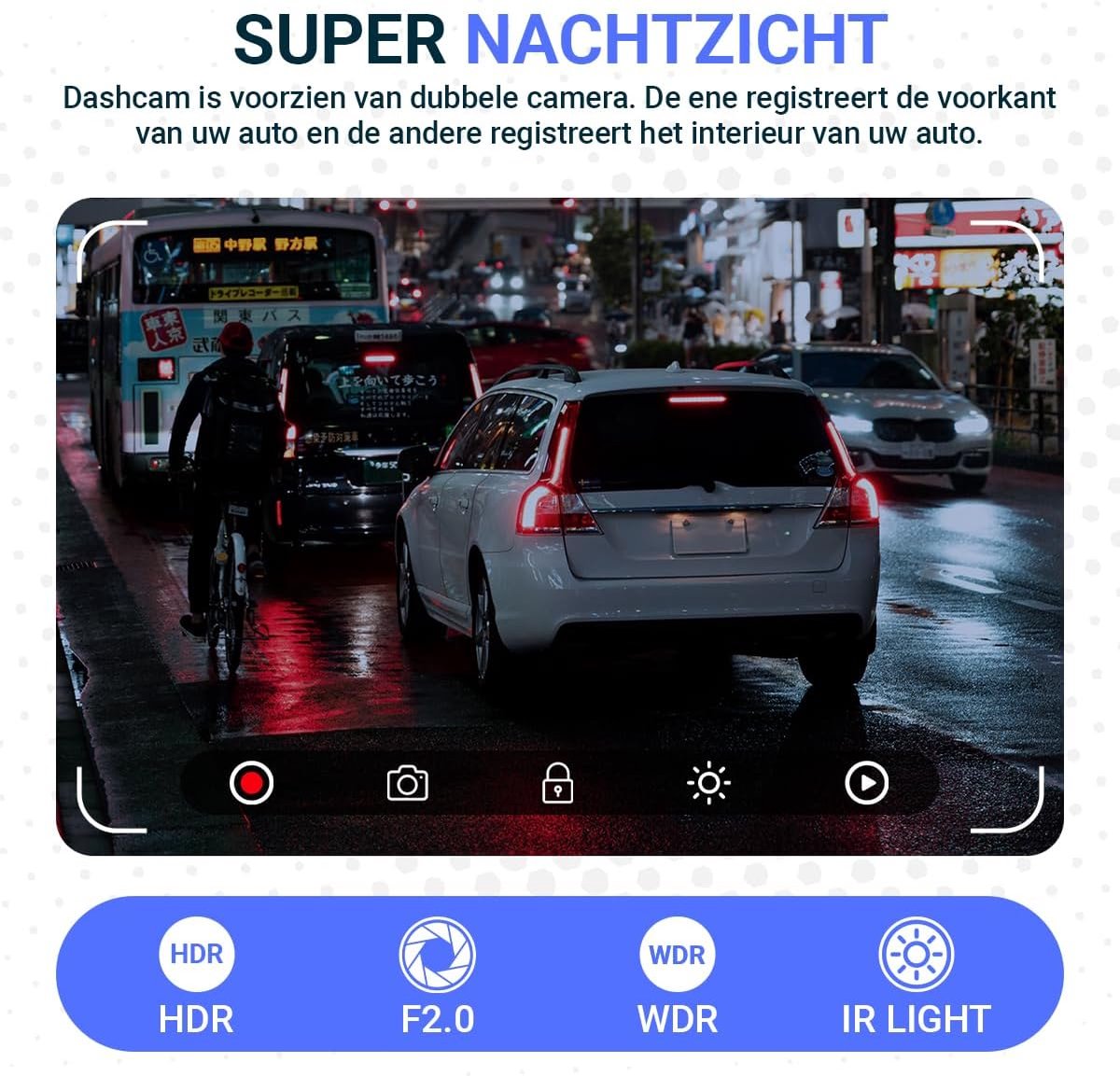 Dashcam voor auto - Inclusief WIFI & APP - Dubbele lens rijrecorder - Bewegingsdetectie en parkeermodus - G-sensor - Full HD - 170° groothoeklens - Loop-opname - Micro SD-kaart 32 GB – foto 4
