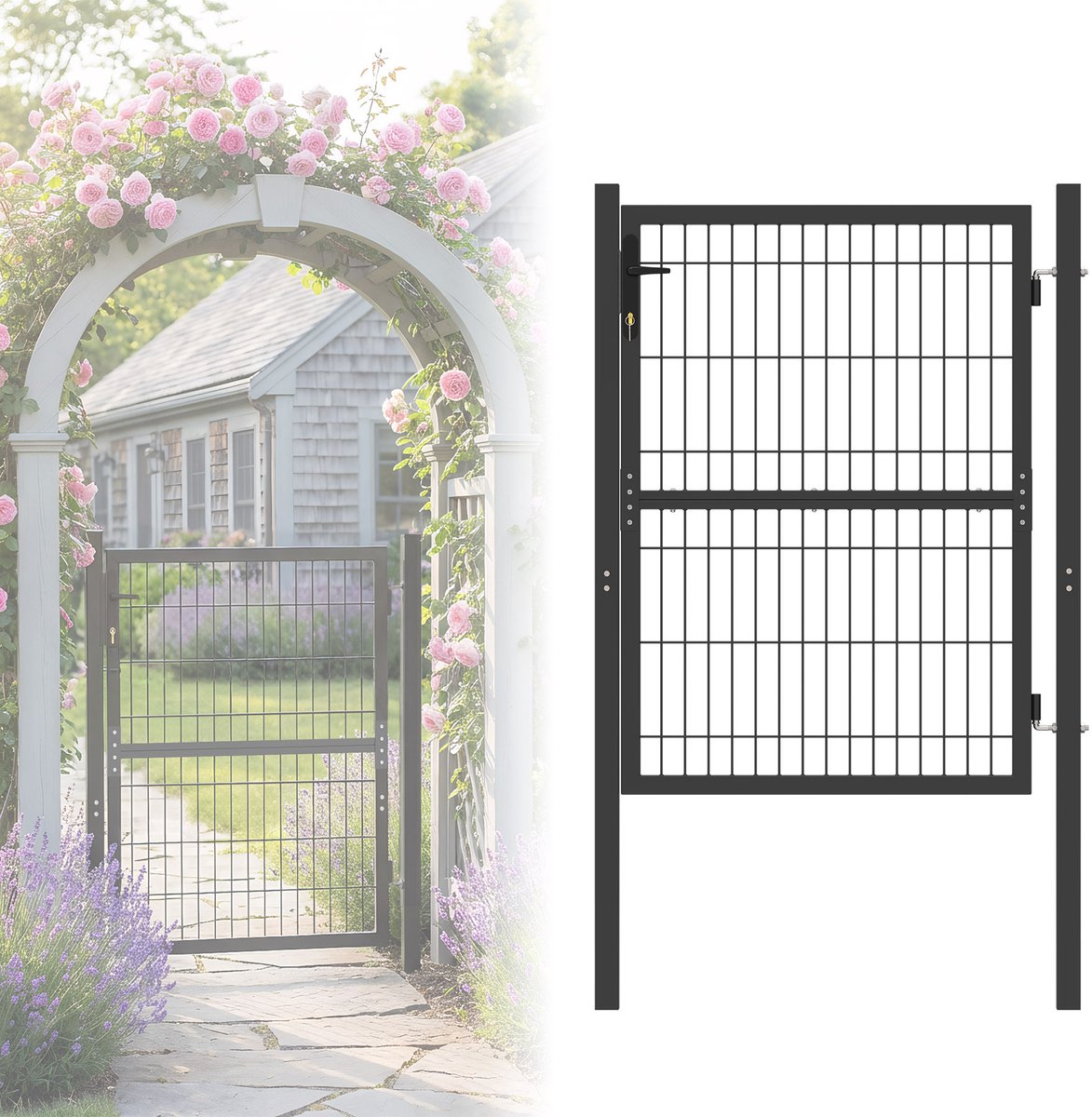 ACXIN Tuinpoort Met Slot - Robuuste Metalen Gartentür 125x100 cm - Verzinkt Staal, Weerbestendig en Afsluitbaar - Antraciet