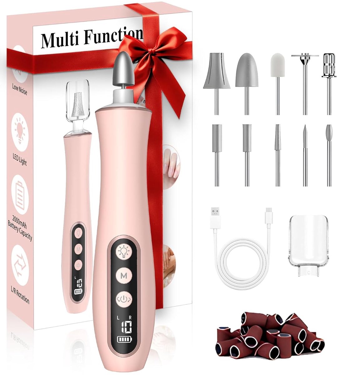10-in-1 Draadloze Nagelboor - 14000 RPM Oplaadbaar Acryl Nagel Tool - 10 Snelheden, LED Licht, LCD Display - Manicure Pedicure Set voor Thuis - Roze - 1 Set