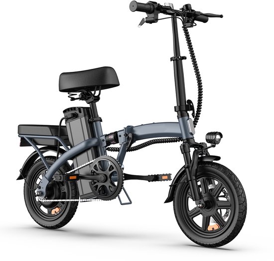 Qekud 14" Opvouwbare Elektrische Fiets - 48V 7,5Ah Accu, 250W Motor, 25km/u, 40km Bereik, Dubbel Geveerd, Schijfremmen - Grijs van Merkloos — afbeelding 5