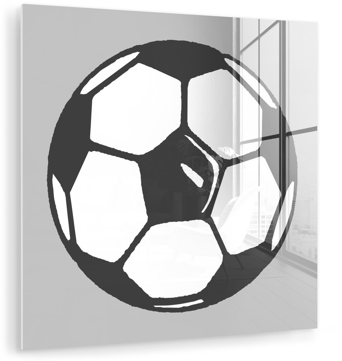 ® Glasschilderij 90x90 cm - Schilderij acrylglas - Een illustratie van een voetbal op een roze achtergrond - Jongetjes - Meisjes - Kids - Foto op glas - Muurdecoratie woonkamer - Wanddecoratie slaapkamer - Schilderijen