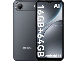 OSCAL FLAT 3C Smartphone - 4G Dual SIM - 16GB RAM - 64GB ROM - 6,56 inch - Android 16 Telefoon - 5000mAh 336Uren - 32MP - GPS - Zwart
