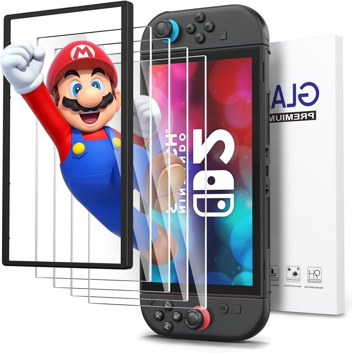 Hoogwaardige geharde glasbescherming voor Nintendo Switch 2, 9H hardheid, krasbestendig, ultra HD, inclusief montageframe en installatiekit