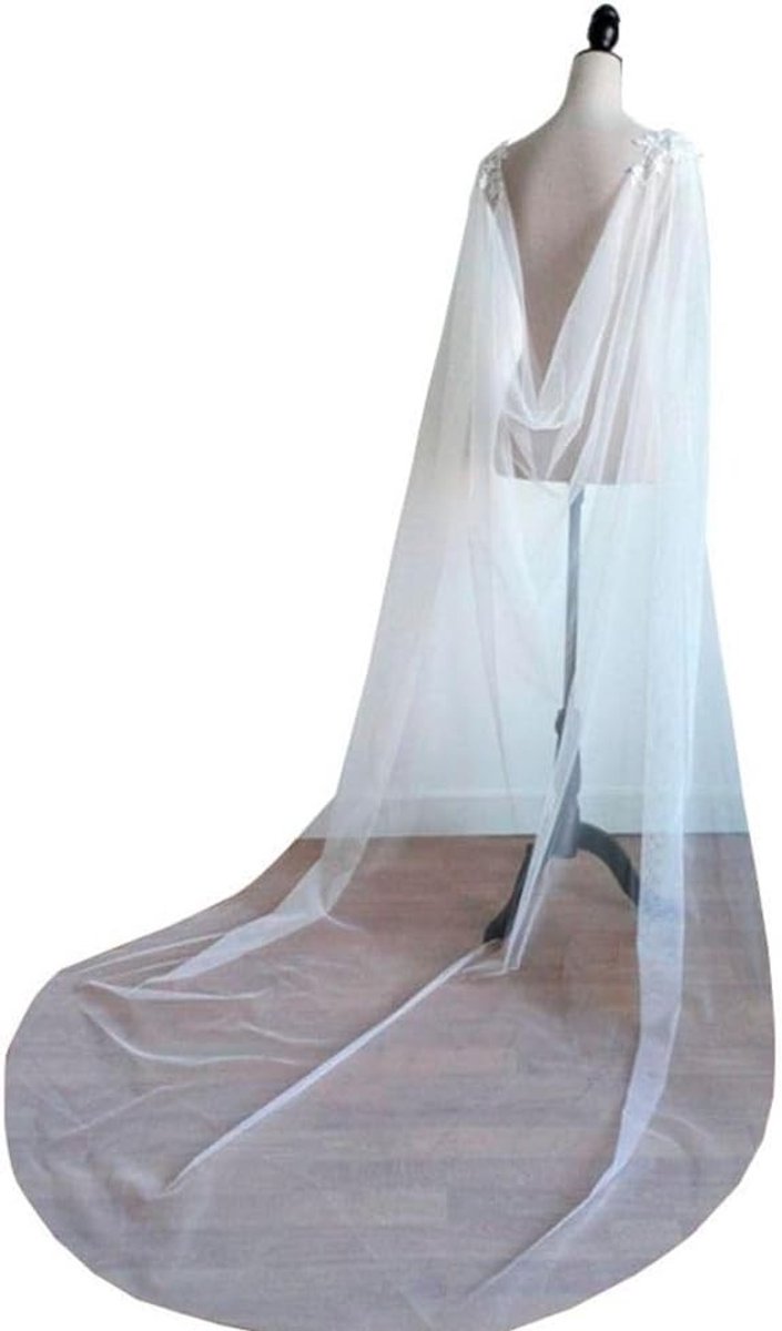 Lang Tulle Bruidsluier met Cape en Schouderbedekking, Zachte Tulle Haaraccessoires voor de Bruid, Trouwen, Bruidsaccessoires