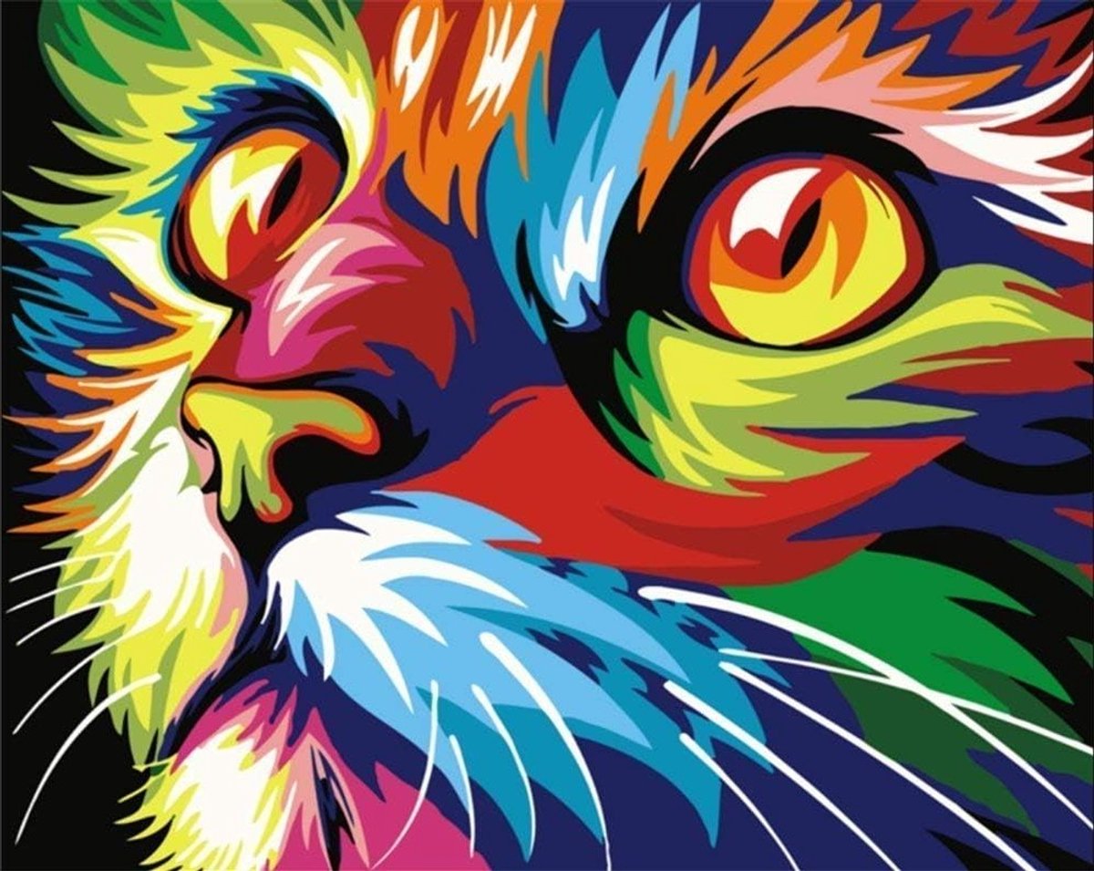 Kleurige Kat Schilderij op Nummer voor Volwassenen, DIY Schilderkit voor Thuisdecoratie, 16 x 20 Inch, Creatieve Hobby voor Dierenliefhebbers