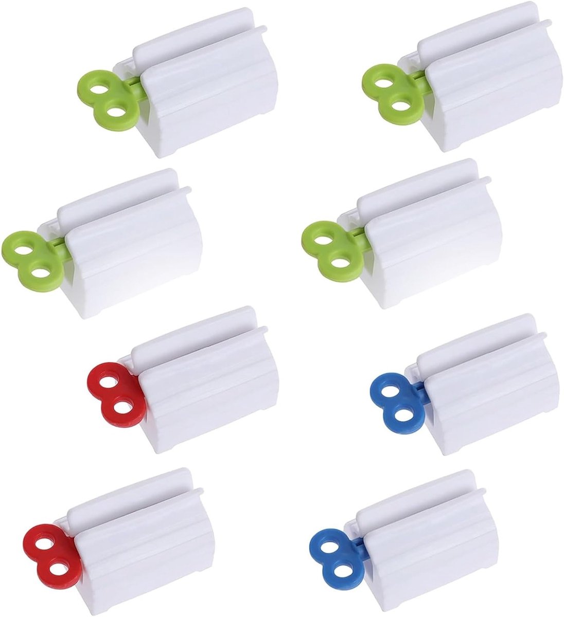 Set van 8 Tubenquetschers voor Zahnpasta, Handcrème en Badkameraccessoires - Efficiënte Tubenpresse in Rood, Blauw en Groen