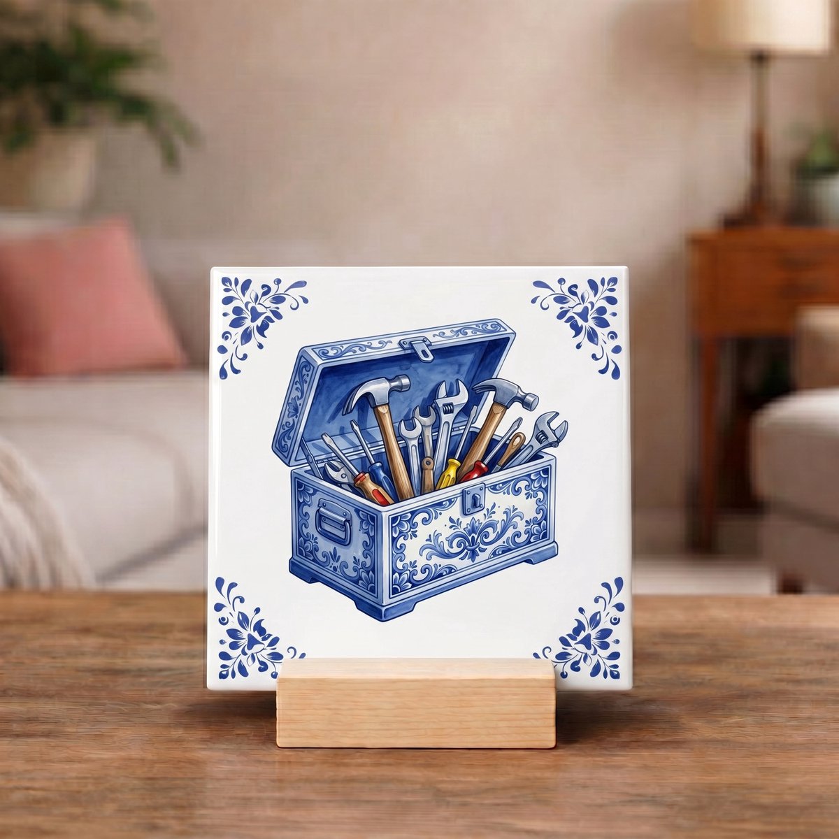 Bedruk King Delftsblauw Tegeltje 11x11 Gereedschapskist – Klusser Cadeau