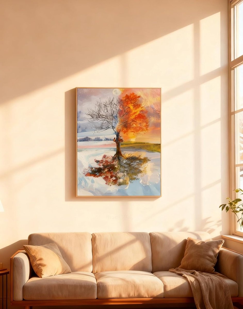 Kleurige boom schilderen op nummers voor volwassenen, vier seizoenen boom schilderij met kwast en kleurpotloden - 40×50cm (zonder lijst)