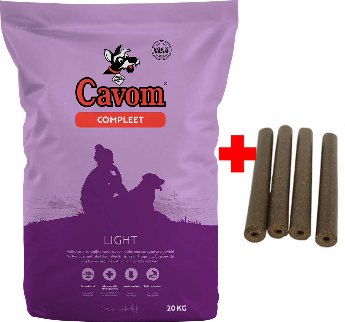Cavom compleet Light - geperste brokken - 20kg + 4x gratis Frikandel
