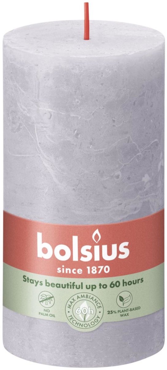 Bolsius Stompkaars Frosted Lavender Ø68 mm - Hoogte 13 cm - Grijs/Lavendel - 60 Branduren