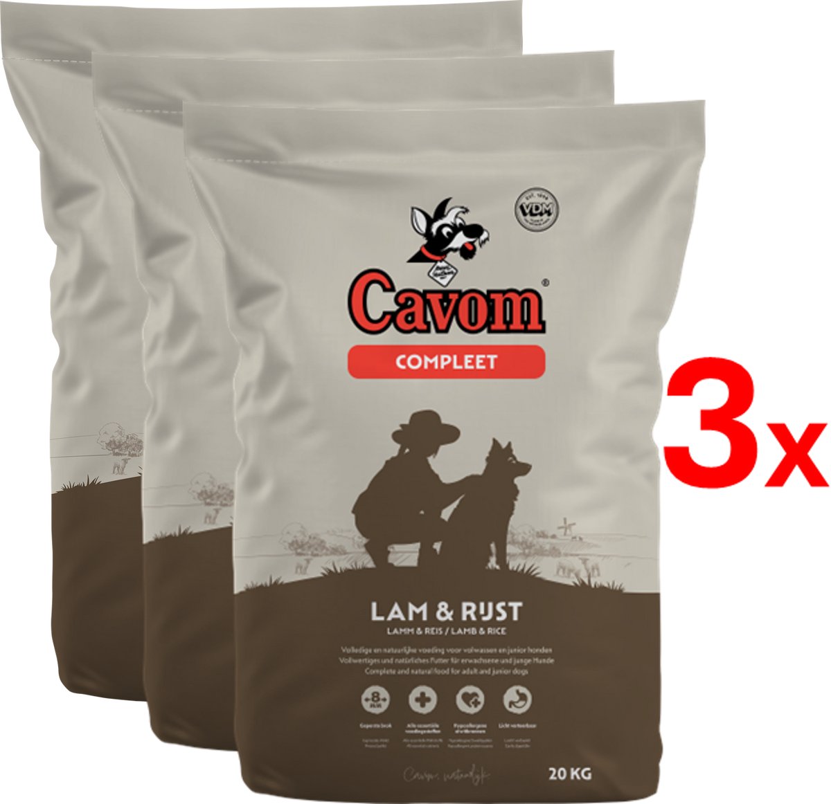 Cavom Cavom compleet Lam & Rijst - geperste brokken - 3x 20 kg