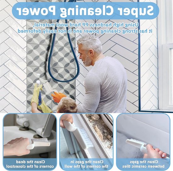 Set van 6 V-vormige voegenreinigingsborstels met 4 stevige borstels, multifunctionele spatels en hoekreinigingsborstel voor badkamer- en tegelvloeren — afbeelding 4