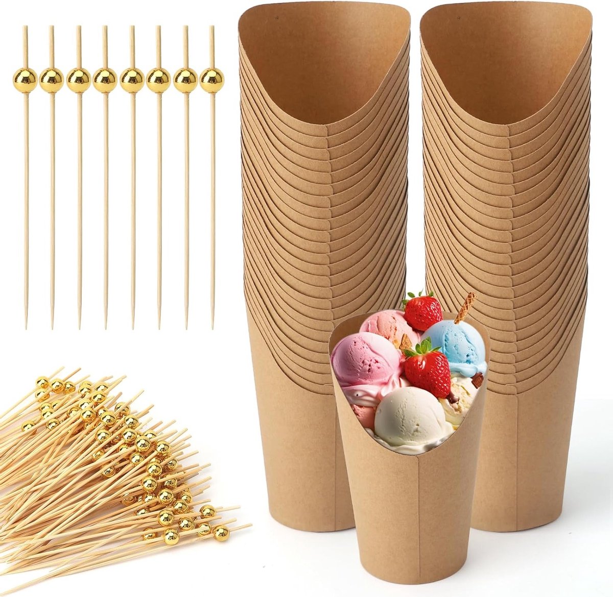 Papieren Bekers met Stokjes - Ideaal voor Snacks en Feestjes