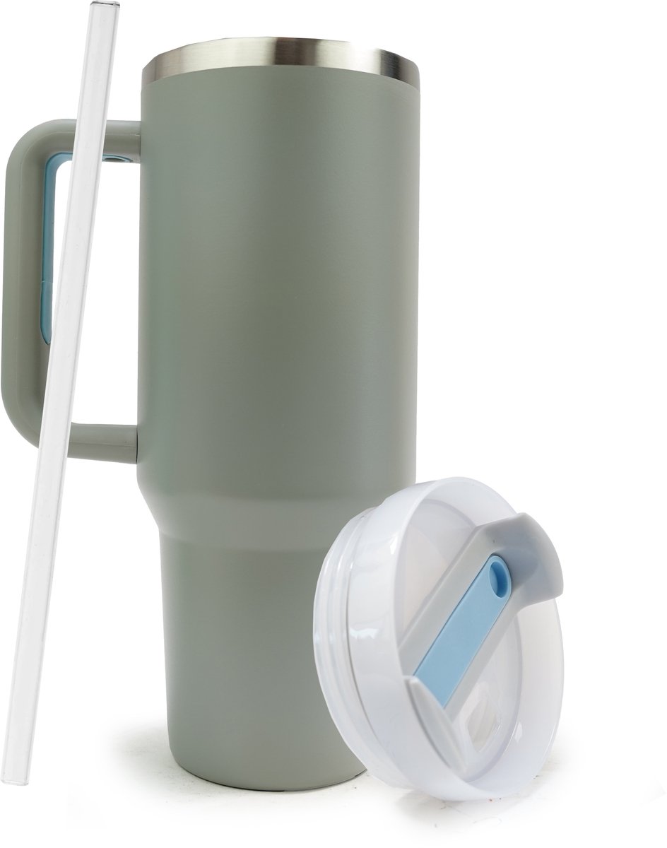 Eurocatch Tumbler 1.2L - Thermosbeker met Rietje en Handvat - 11 uur koud 48 uur met ijs - Vaatwasserbestendig - Grijs