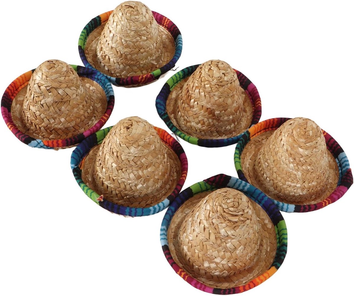 Mini Sombrero Hoeden - Feest Strohoeden - Decoratie - Kleurrijk Design - 6 stuks - Multicolor