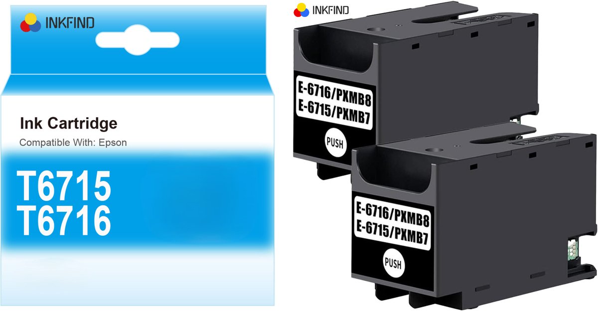 INKFIND T6716 T6715 (2 Pack) maintenance box compatibel met Epson T6716 T6715 maintenance box voor Epson WorkForce Pro WF-C5210DW/C5290DW/C5710DWF/C5790DWF/M5299DW/M5799DWF/M5298DW/C529RDW/C579RDWF/3825/3820/4720/4725/4730/4740/4745