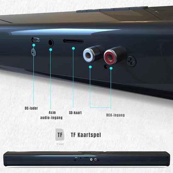 YOR® Soundbars - Soundbar met DSP-Technologie - Speaker met Bluetooth -Soundbar met Subwoofer - Soundbar PC - AUX - USN - TF-Kaart- met Ingebbouwde Microfoon - Klein - Zwart - 59cm x 9cm x 9cm van Merkloos — afbeelding 5