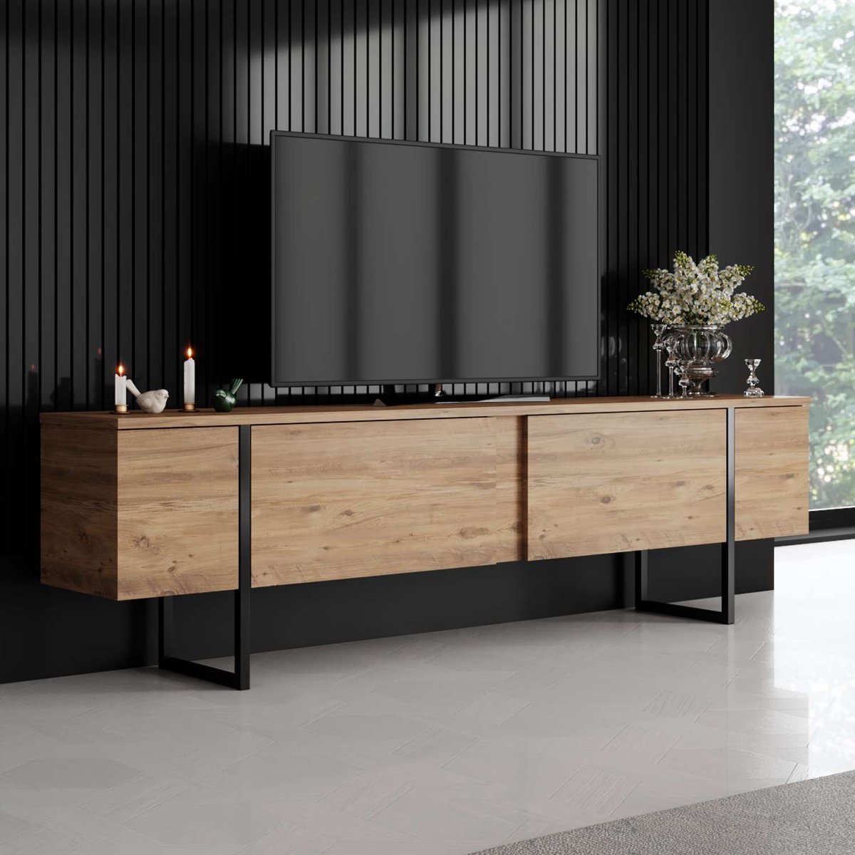 Luxe" houten TV-meubel 180 x 30 x 50 cm - Atlantic Pine