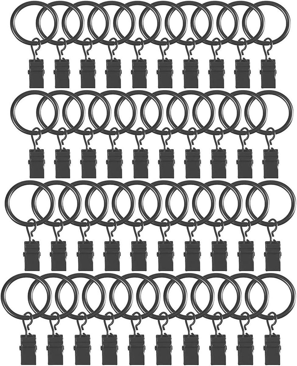 VVGoods - Set van 40 gordijnringclips, 35 mm, zwart - handige ophangclips voor gordijnen in keuken, badkamer, slaapkamer, woonkamer en balkon.