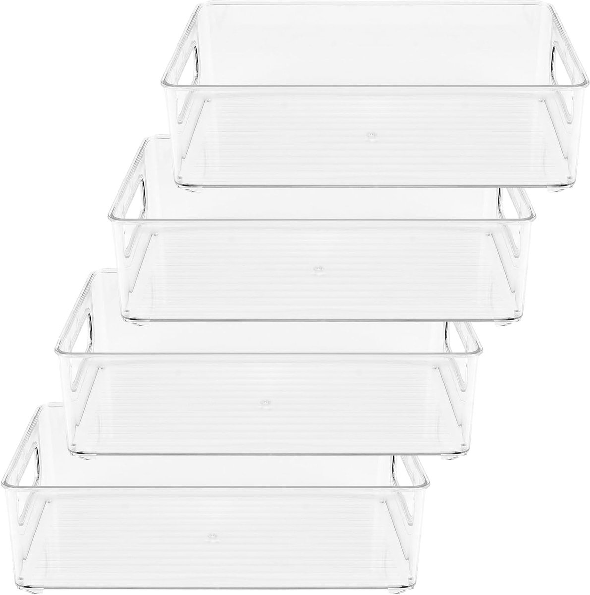 Set van 4 Duidelijke Koelkast Organizers, 10 x 6 x 3 Inch, Plastic Opbergdozen met Handvatten voor Koelkast, Keuken en Opslagkasten