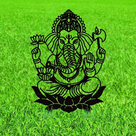 Decoratieve tuinpalen met Ganesha op Lotus, hindoe olifantenstandbeeld voor buiten, ideale tuinaccessoires en cadeau voor tuinliefhebbers, 20 x 35 cm