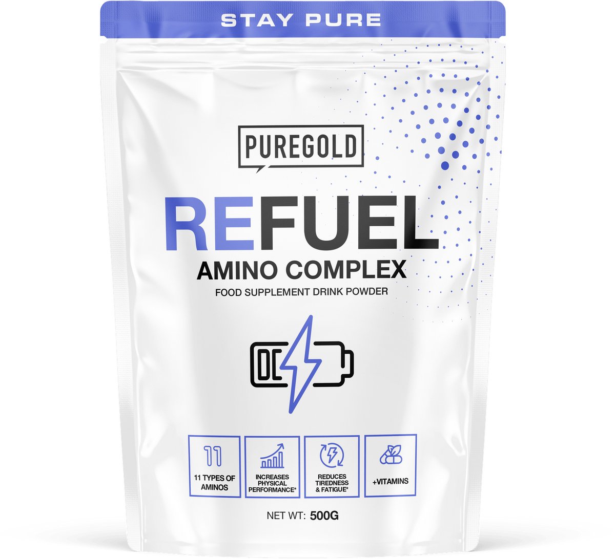 Pure Gold Refuel Intra-Workout Poeder – 500g – Sinaasappel – 20 Porties – 11 Aminozuren met Creatine, Cyclisch Dextrine, Magnesium & Vitamines