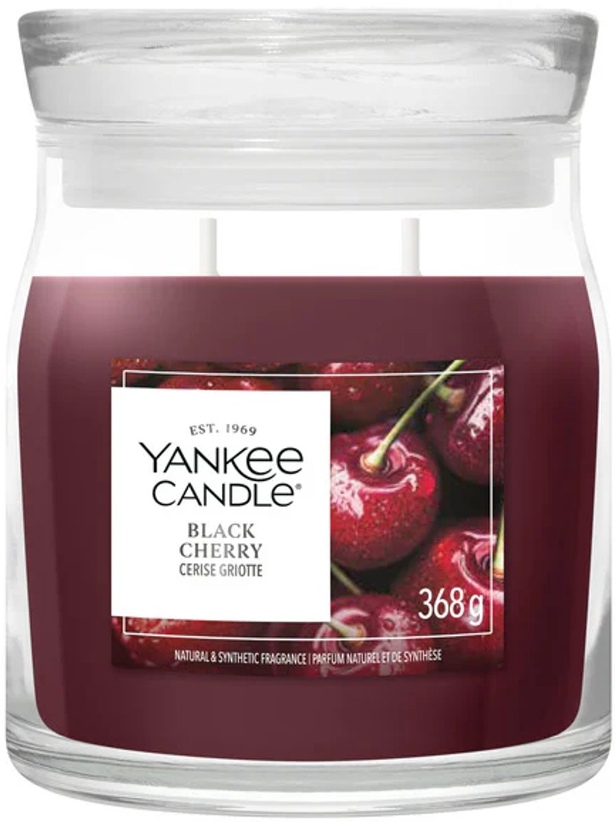 Yankee Candle Black Cherry Medium Geurkaars - 50 branduren - 2 lonten Rood