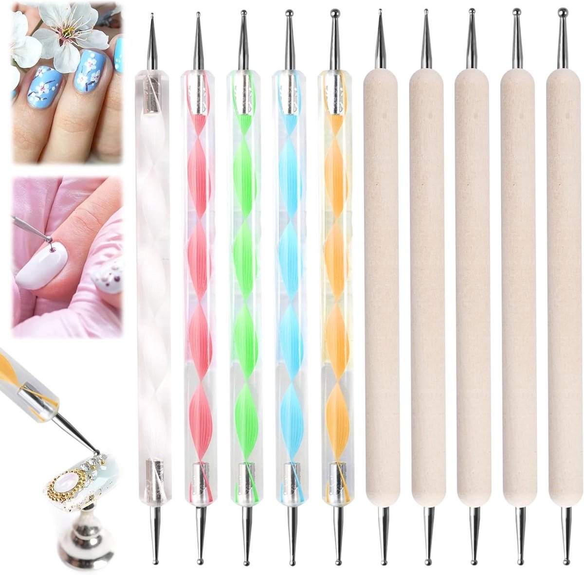 10 Stuks Nail Art Dotting Tools Set - 13cm Embossing Stylus, geschikt voor DIY Nail Art, Keramiek en Schilderen