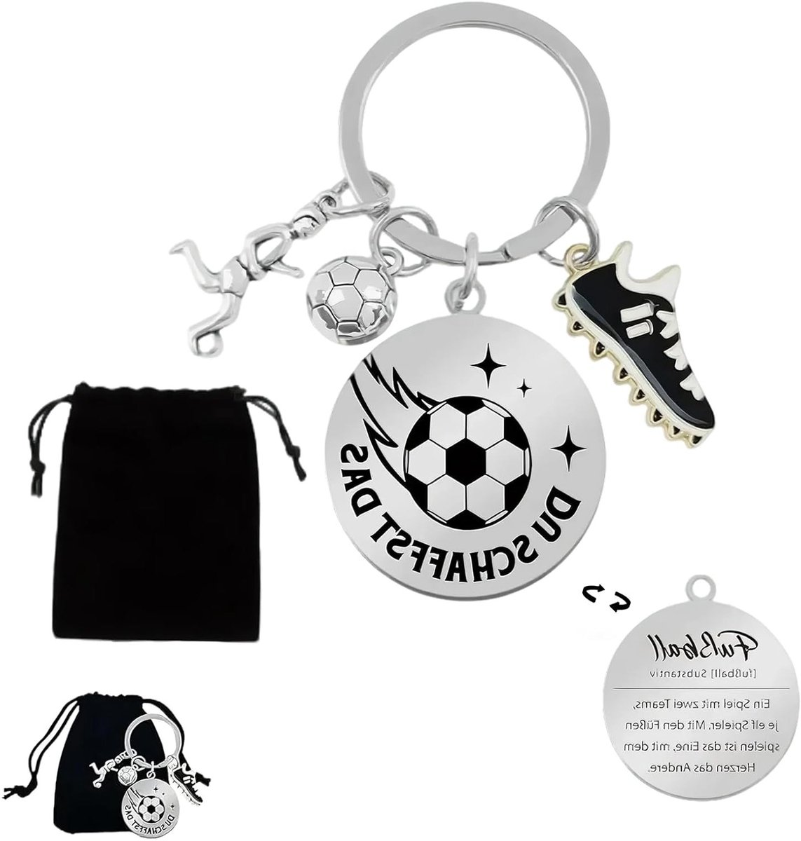 Sportieve Sleutelhanger Voetbal met Gravure voor Mannen, Jongens en Vrouwen – Inclusief Cadeauzak – Perfecte Voetbal Cadeau voor Fans en Sportliefhebbers