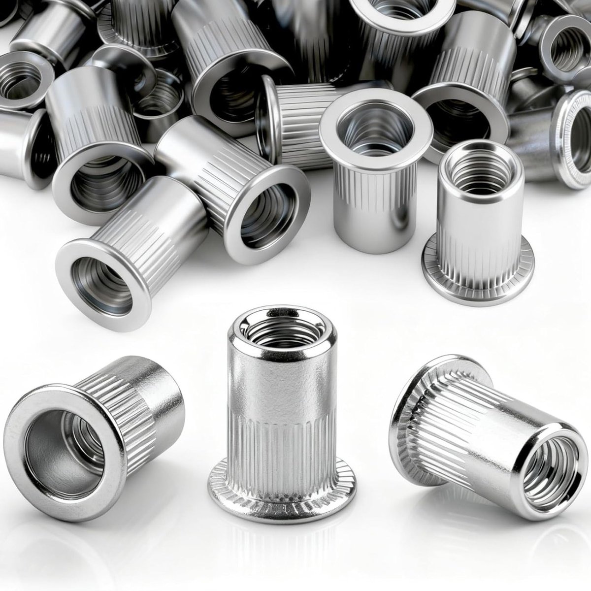60 Stuks M6 Rivet Nuts 15mm - Verstelbare Draadmoeren voor Metaalplaten en Buizen, Galvanized Staal, Plat Hoofd, Draadmoeren voor Duurzame Bevestiging