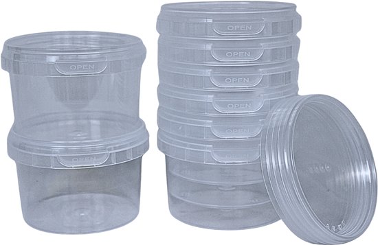 KURTT 20x Pot en plastique PP Transparent 280ml Rond – avec couvercle inviolable - Boîtes de conservation adaptées au congélateur, au micro-ondes et au lave-vaisselle