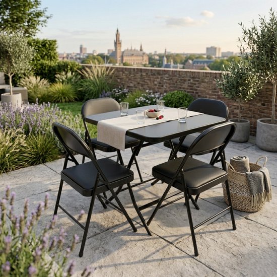 Ensemble de jardin 5 pièces – Table + 4 chaises pliantes – Noir – Compact et pliable
