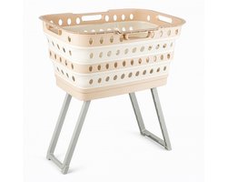 Opvouwbare Wasmand met Wielen en Poten – Grote Capaciteit Wasbox Inklapbaar met Rem & Handgrepen – Khaki