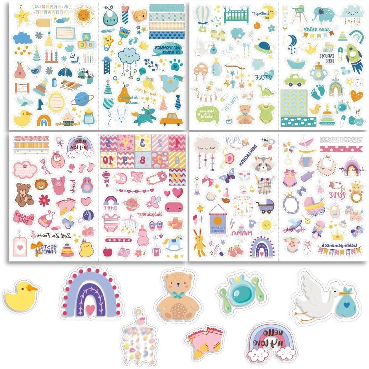 Set van 4 Fotoalbum Stickers voor Kinderen en Baby's, 8 Bladen DIN A4, Ideaal voor Scrapbooking en Creatieve Projecten
