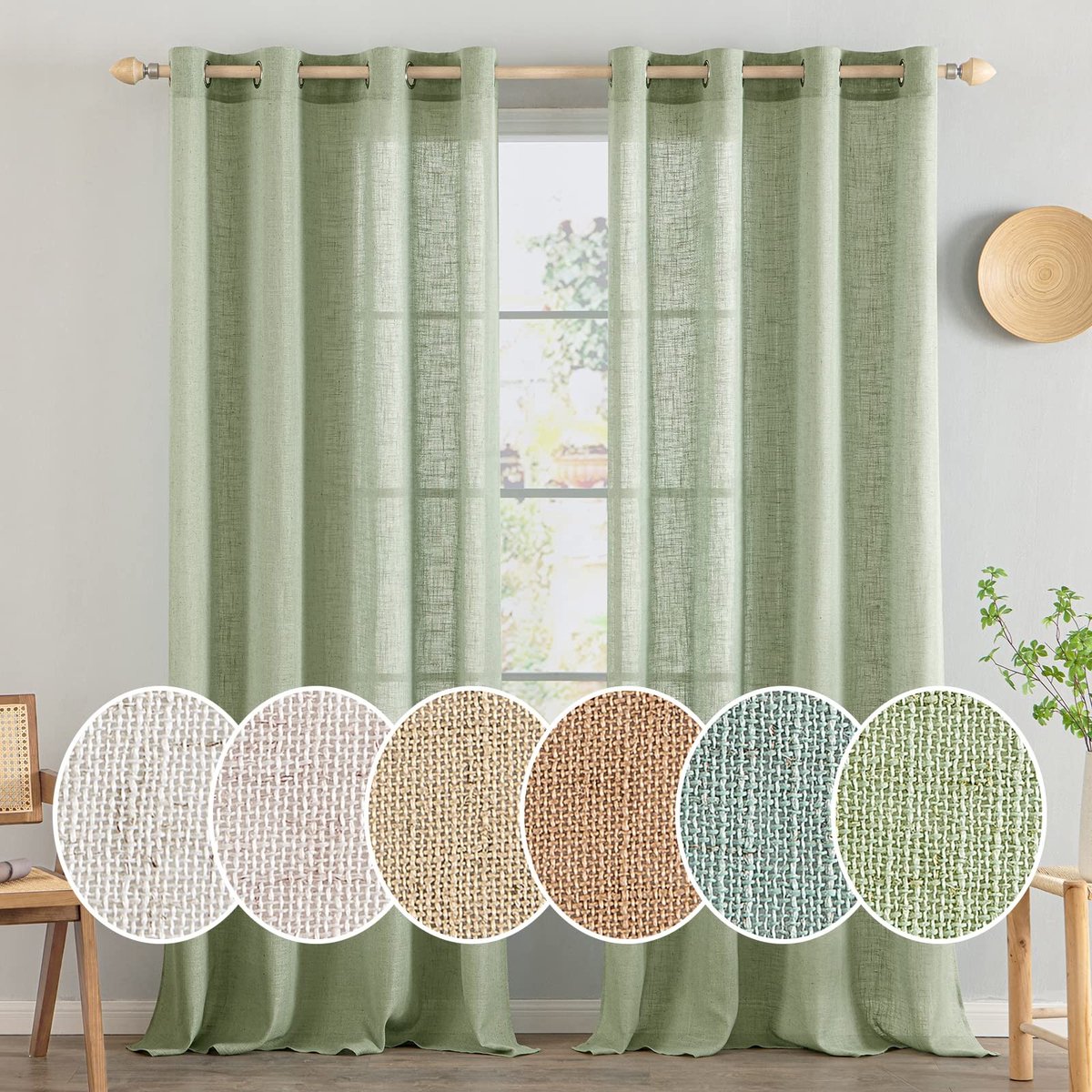 ONF3 - Groene voile gordijnen - Lichtdoorlatend - Perfecte drapeer - 140 x 213 cm - Raambekleding - Voor woonkamer en slaapkamer